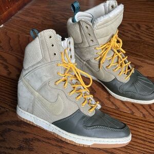 Nike Women's High-Top Wedge Sneaker in Beige, Olive, and Yellow